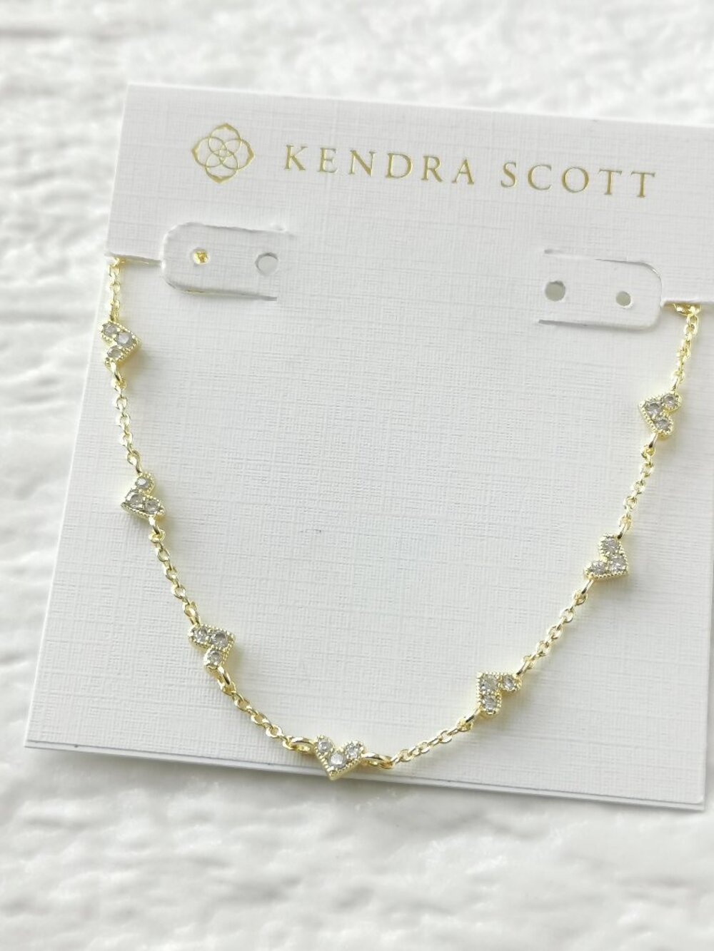 Kendra Scott Haven Heart White Crystal Gold Strand Necklace NEW